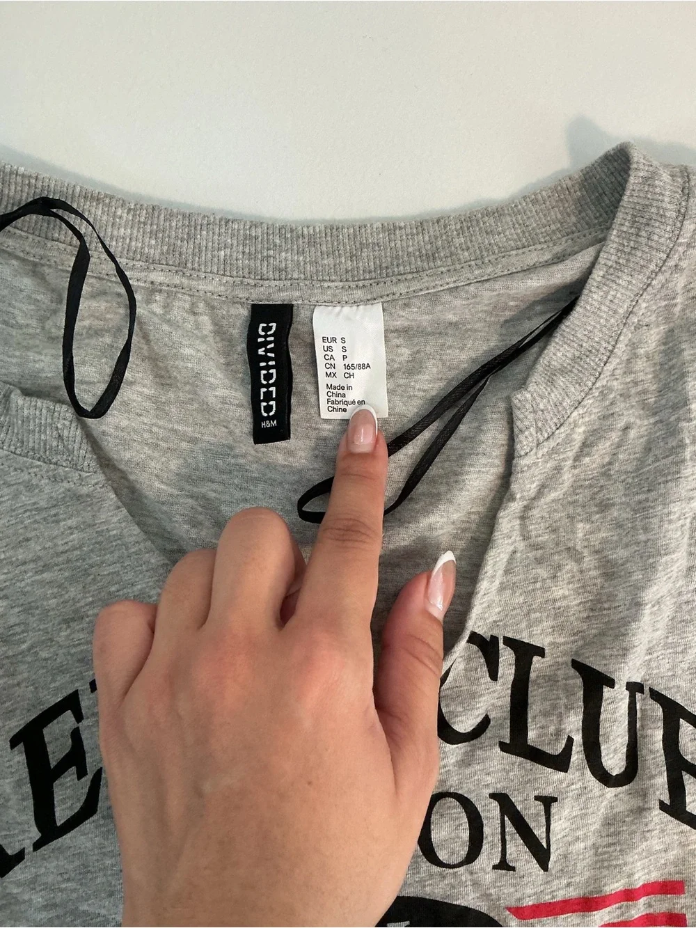 H&M Grey Cropped Sweatshirt with Black Logo and Red Stripes